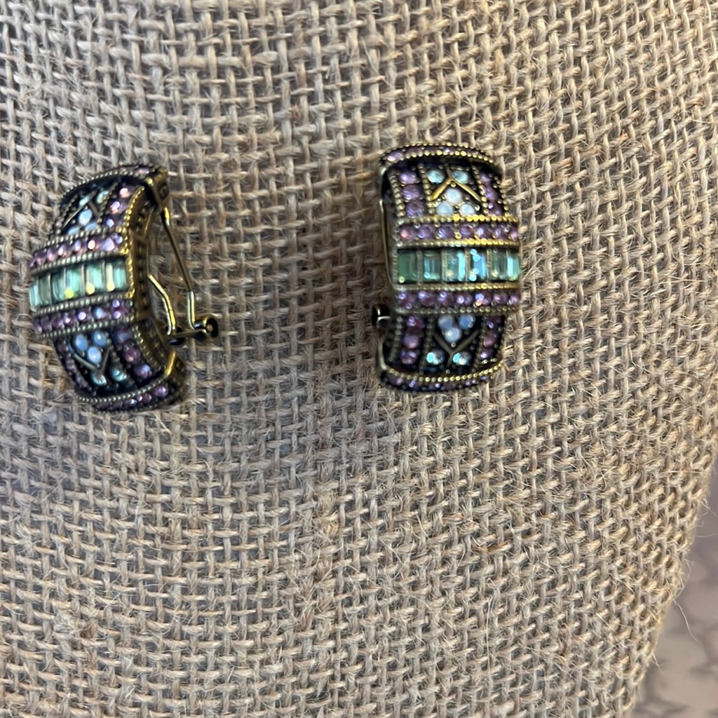 Heidi Daus Everyday Elegance Hinged Back Earrings Pink And Green Crystals